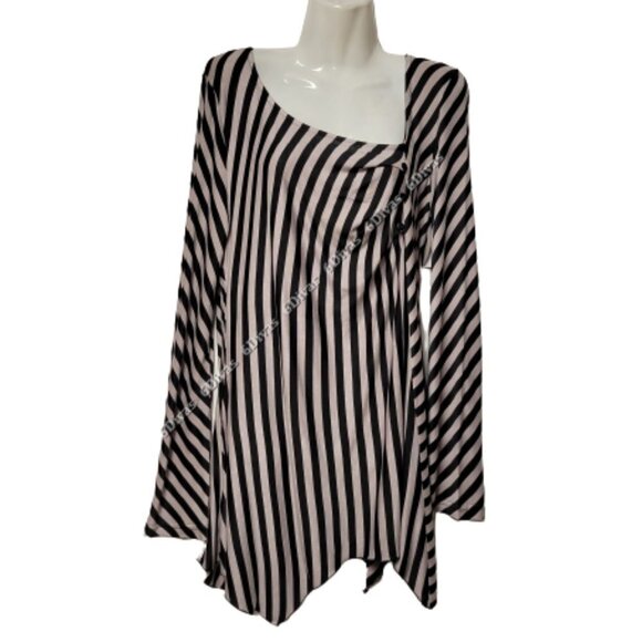 Cotton Long Sleeve Black And White Stripe Tunic Top - Picture 1 of 10